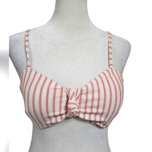 CABANA DEL SOL striped Metallic Coral/white Bikini Top Center Tie.Size M NWT